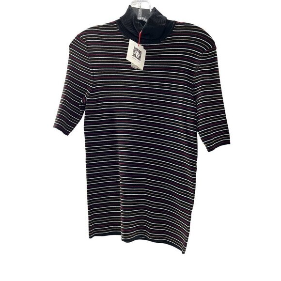 Anne Klein Women's Black Multi Striped Ribbed Turtleneck Sweater Top XXS - Picture 2 of 6